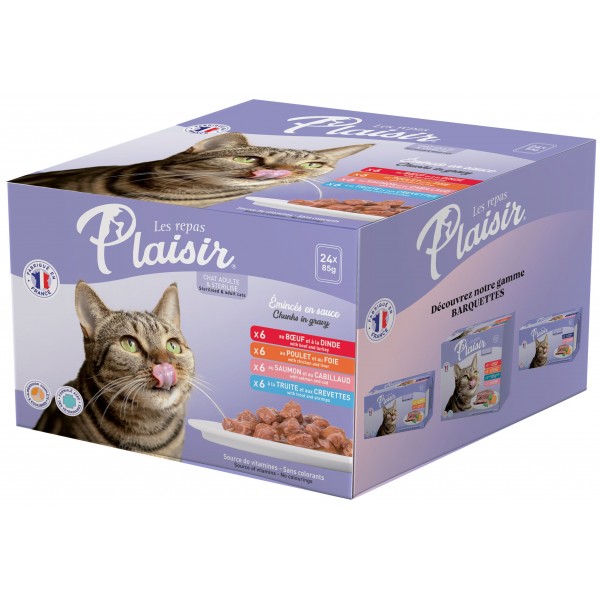 Plaisir cat KAPSA XXL MULTIPACK pro dospělé i kastrované kočky MIX chutí 24 x 85 g - NEW