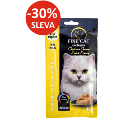 FINE CAT Exclusive Kr&eacute;mov&aacute; svačinka pro kočky KUŘE & KREVETY 4x15g