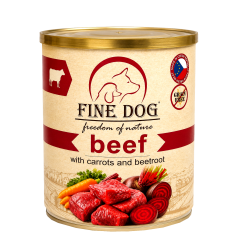 FINE DOG FoN Grain-free konzerva HOVĚZ&Iacute; s mrkv&iacute; a červenou řepou 800g