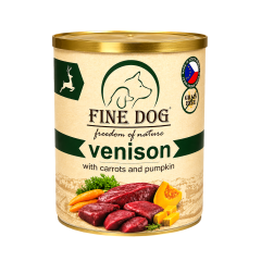 FINE DOG FoN Grain-free konzerva ZVĚŘINA s mrkv&iacute; a d&yacute;n&iacute; 800g
